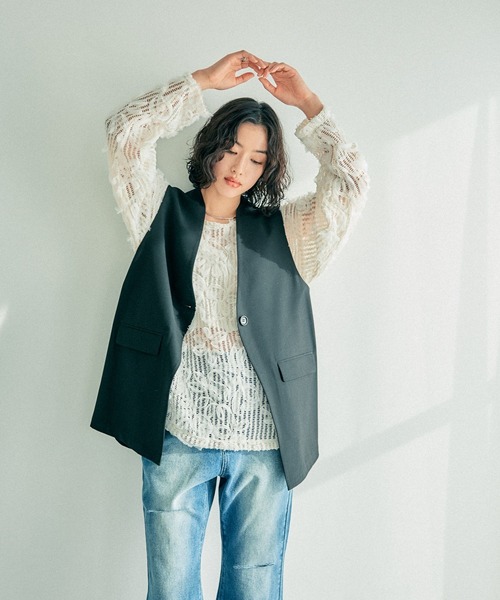 LEPSIM tシャツ ニュアンス柄レーシー長袖プルオーバー 242889