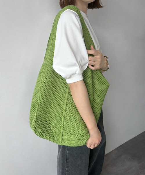 LOWO トートバッグ かぎ編みニットトートバッグ レディース : ZOZOTOWN