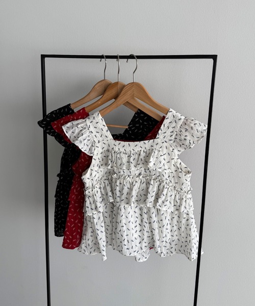 callautia tシャツ 花柄ノースリーブフリルトップス レディース
