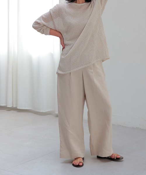 Jines（ジネス） パンツ 麻レーヨンワイドパンツ レディース