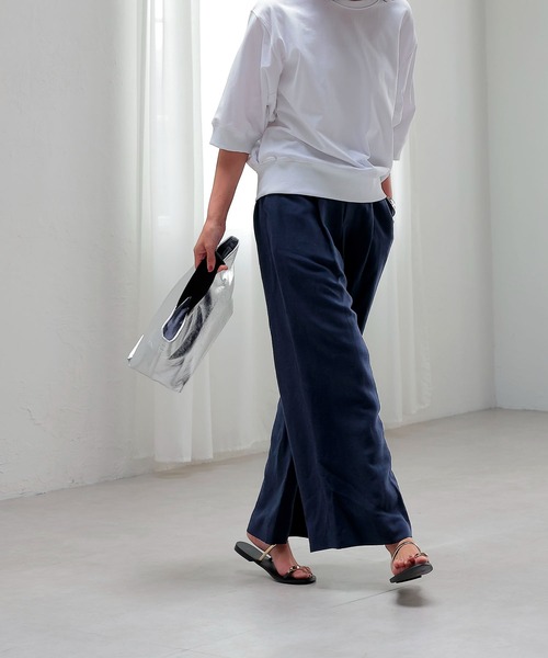 Jines（ジネス） パンツ 麻レーヨンワイドパンツ レディース