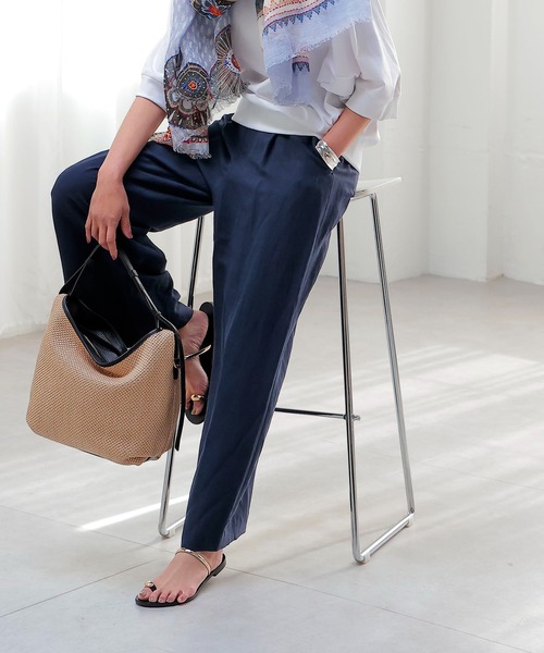 Jines（ジネス） パンツ 麻レーヨンワイドパンツ レディース