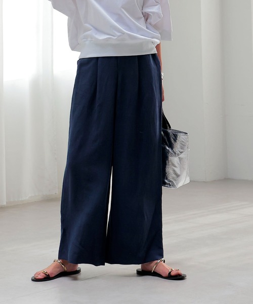 Jines（ジネス） パンツ 麻レーヨンワイドパンツ レディース