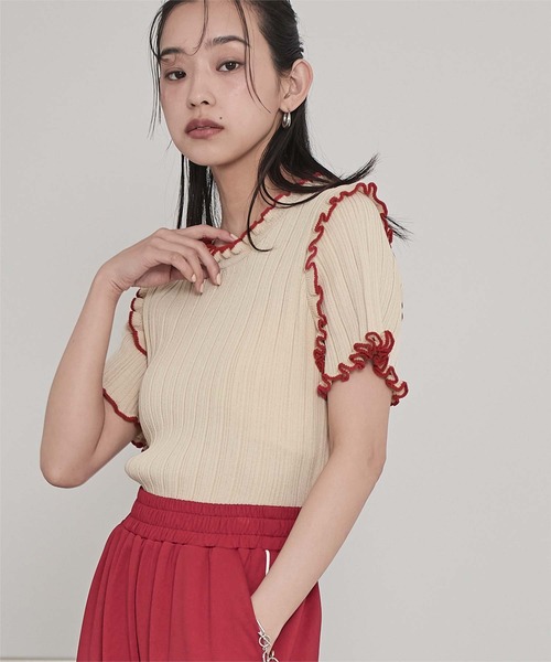 miette ニット セーター 配色ラインランダムリブトップス