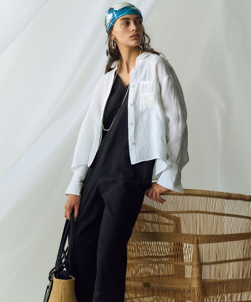 23区（ニジュウサンク） ブラウス シャツ 「洗える」LIBECO クロップド