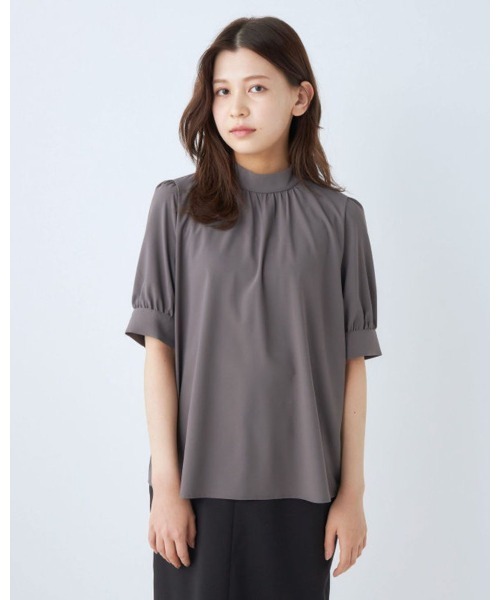 ★サンプル品★スタンドカラーパフスリーブブラウス She's Closet ブラウス シャツ スタンドカラーウエストタック長袖