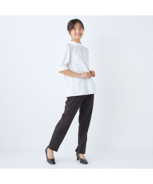 SUIT SELECT ブラウス シャツ 「洗える5分丈袖ブラウス」パフスリーブ