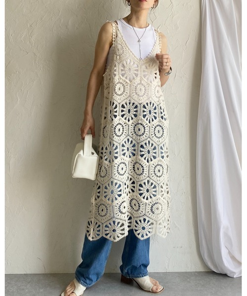 【Chloe】かぎ針編みウール&シルク混 マキシワンピース Chloe クロエ シルク ニット ワンピース フランス製 X3038