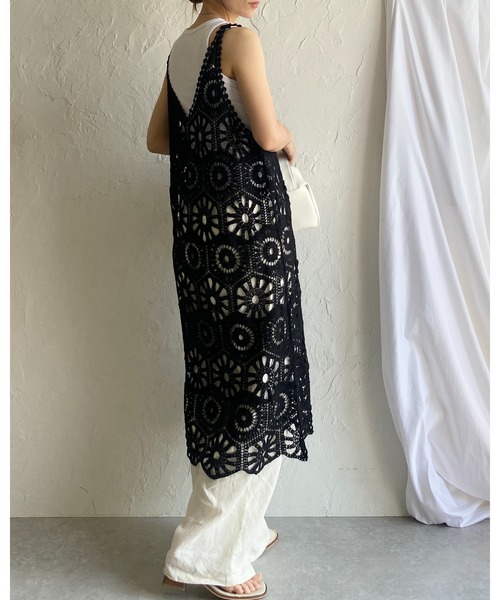 【Chloe】かぎ針編みウール&シルク混 マキシワンピース Chloe クロエ シルク ニット ワンピース フランス製 X3038