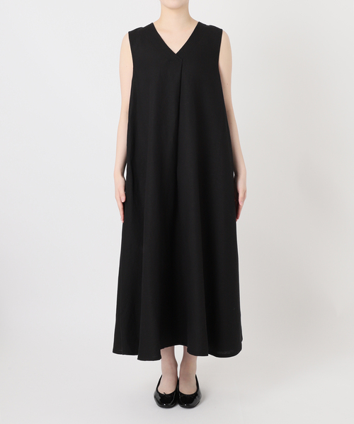 【新品】SIMPLICITE 黒リネンレーヨンスリーブレスワンピース SIMPLICITE シンプリシテェ リネン レーヨン スリーブレス