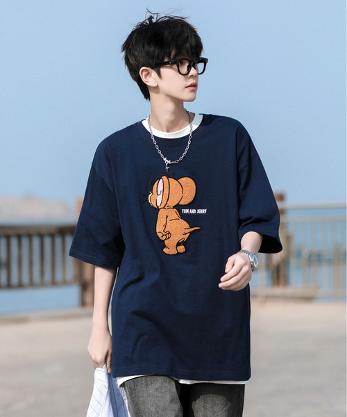 「TOM&JERRY」 半袖Tシャツ MEDIUM ネイビー メンズ