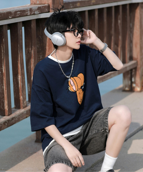 「TOM&JERRY」 半袖Tシャツ MEDIUM ネイビー メンズ