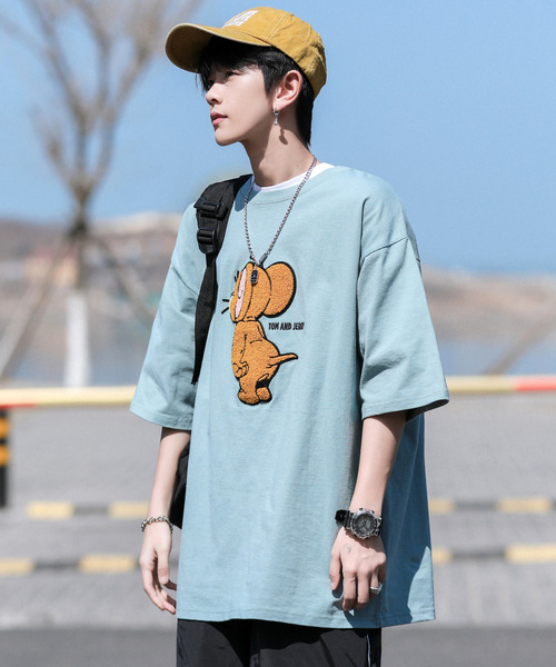 「TOM&JERRY」 半袖Tシャツ MEDIUM ネイビー メンズ