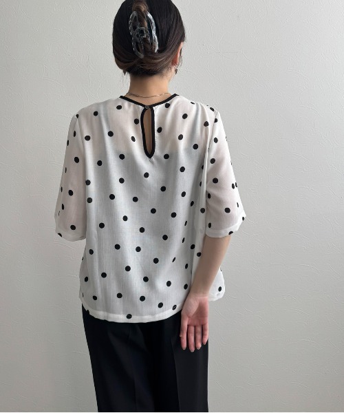 LHELBIE（レルビエ） ブラウス シャツ リネンライクドットブラウスT t.JAPAN ドットブラウス黒