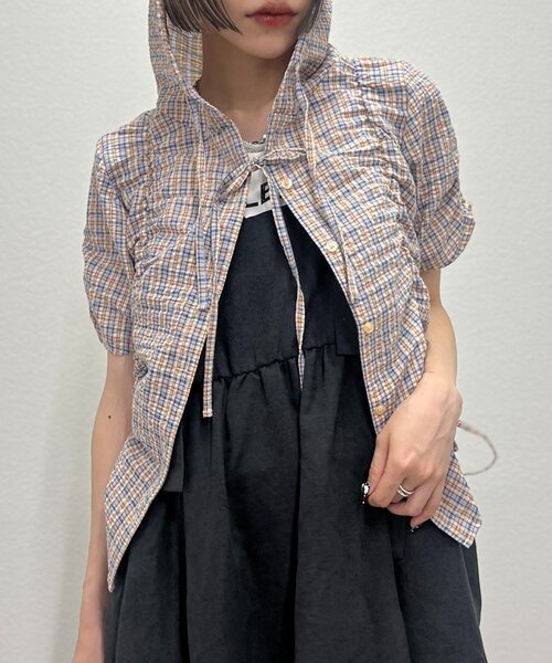 ブラウス シャツ 「25AW」フーディーチェックシャツ レディース