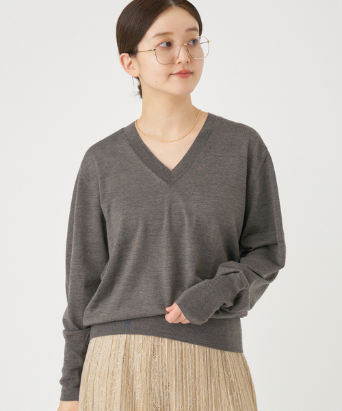 IENA ニット セーター 「追加」18G Vネックプルオーバー