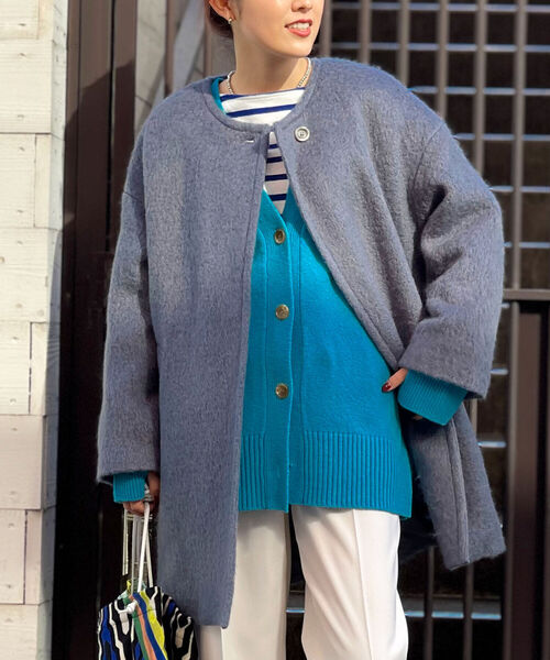 NOLLEY'S（ノーリーズ） ノーカラーコート 38 グレイッシュブルー