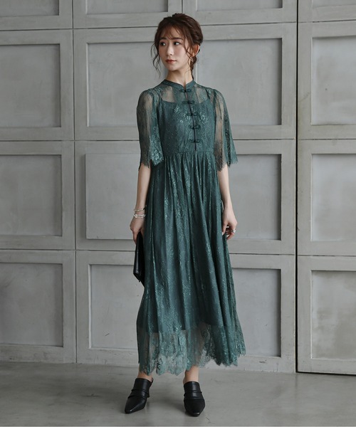 「Kana」 半袖ワンピース M グリーン系その他 レディース_画像6