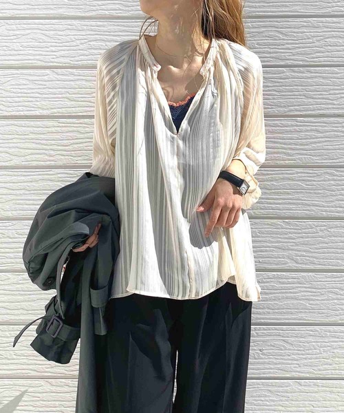 「Q」 7分袖ブラウス MEDIUM アイボリー レディース_画像6