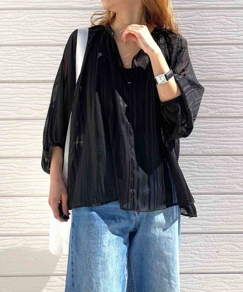 「Q」 7分袖ブラウス MEDIUM アイボリー レディース_画像7