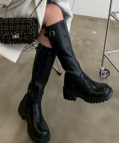 バックル付きレザーロングブーツ Nadana ブーツ サイドバックルロングブーツ レディース : ZOZOTOWN