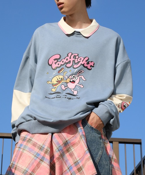 トレーナー スウェット HOOK -original- フードファイトプリントポロ襟