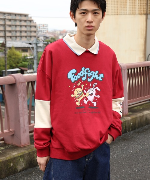 トレーナー スウェット HOOK -original- フードファイトプリントポロ襟 トレーナー スウェット HOOK -original- フードファイトプリントポロ襟