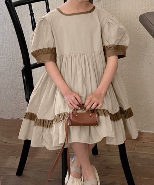 「aimoha」 「KIDS」半袖ワンピース 130 ライトベージュ キッズ_画像6