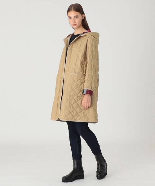 ブルーレーベルクレストブリッジ ノーカラーコート ロングコート チェック BLUE LABEL CRESTBRIDGE（ブルーレーベルクレストブリッジ） ノー