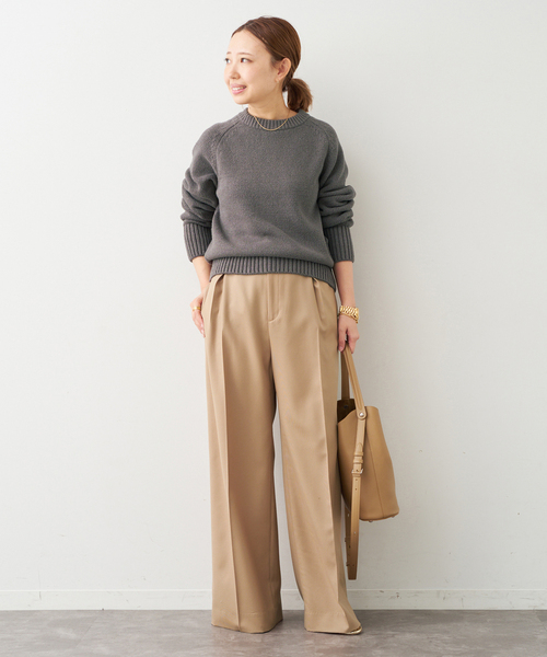 ドゥーズィエムクラス 20SS ニット カットソー 長袖 コットン ベージュ ベーシック ニット（ニット／セーター）｜Deuxieme Classe