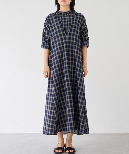 「LAVEANGE」 半袖ワンピース 3L ネイビー レディース_画像5