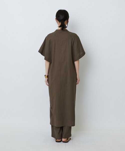 LOISIR ワンピース 半袖 コットンリネンクロス刺繍入りワンピース