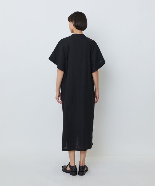 LOISIR ワンピース 半袖 コットンリネンクロス刺繍入りワンピース