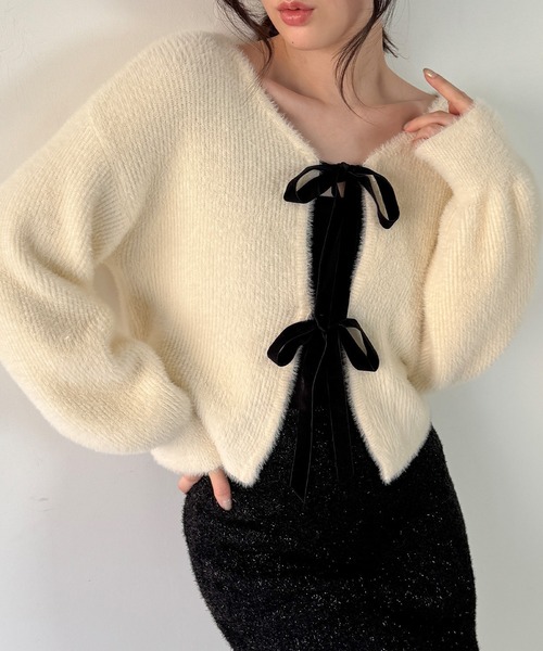 「junoah」 ニットカーディガン MEDIUM レッド レディース_画像2