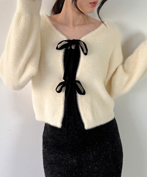 「junoah」 ニットカーディガン MEDIUM レッド レディース_画像3