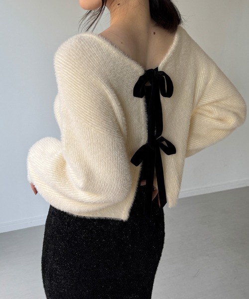 「junoah」 ニットカーディガン MEDIUM レッド レディース_画像6