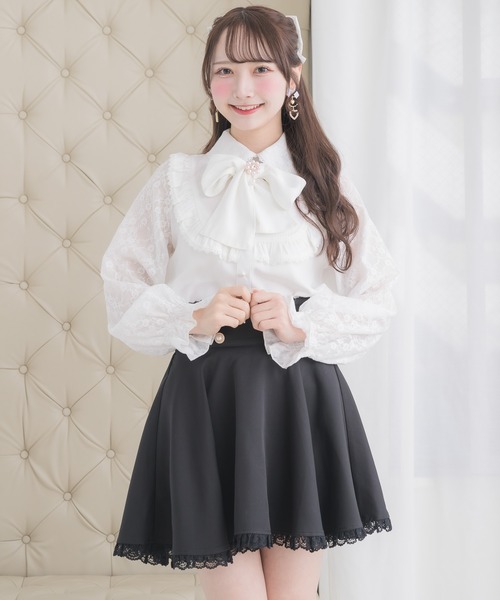 Ankrouge　ROJITA　フリルパールブラウス　飾りベルトプリーツスカート ROJITA（ロジータ） スカート パール釦フレアスカート : ZOZOTOWN