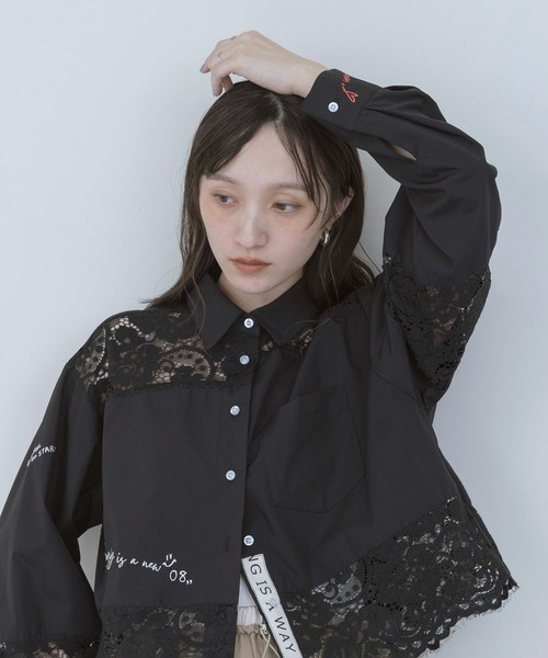 Eimee Law（エイミーロウ） ブラウス シャツ レース刺繍テキストエン