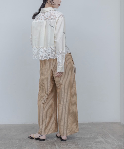 ブラウス シャツ レース刺繍テキストエンブロシャツ レディースの画像