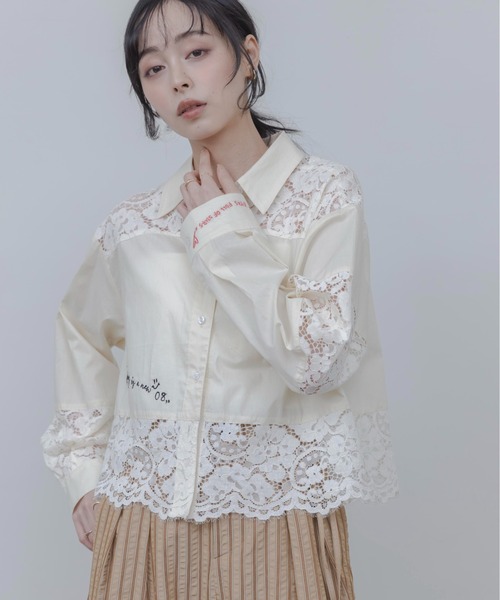 Eimee Law（エイミーロウ） ブラウス シャツ レース刺繍テキストエン