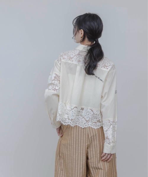 ブラウス シャツ レース刺繍テキストエンブロシャツ レディースの画像