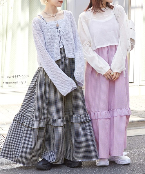 「w closet」 キャミソールワンピース FREE ブラック×ホワイト レディース_画像6