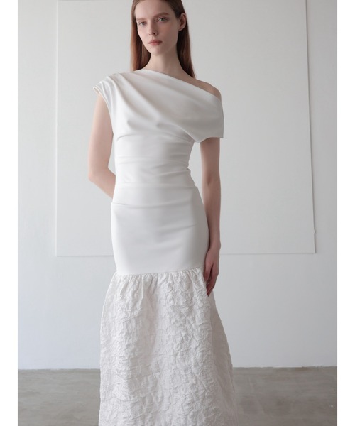 ワンピース off shoulder jacquard maxi dress