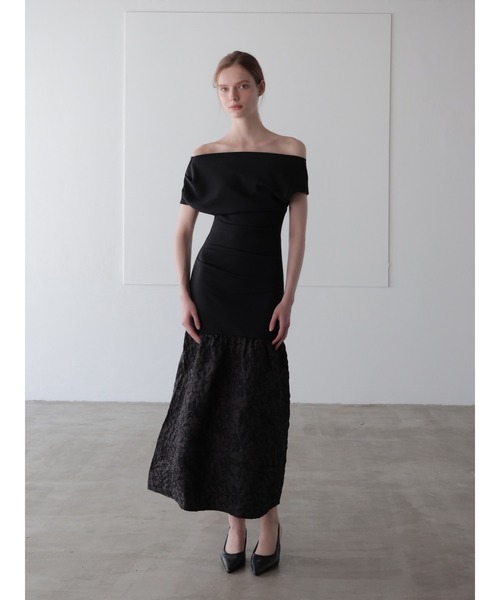 ワンピース off shoulder jacquard maxi dress
