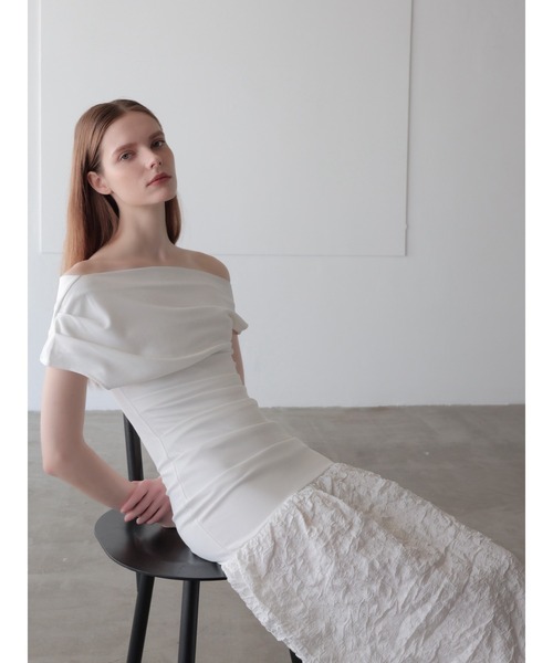 ワンピース off shoulder jacquard maxi dress