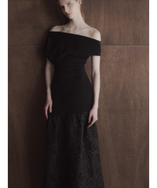 ワンピース off shoulder jacquard maxi dress