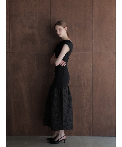 ワンピース off shoulder jacquard maxi dress