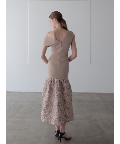 ワンピース off shoulder jacquard maxi dress