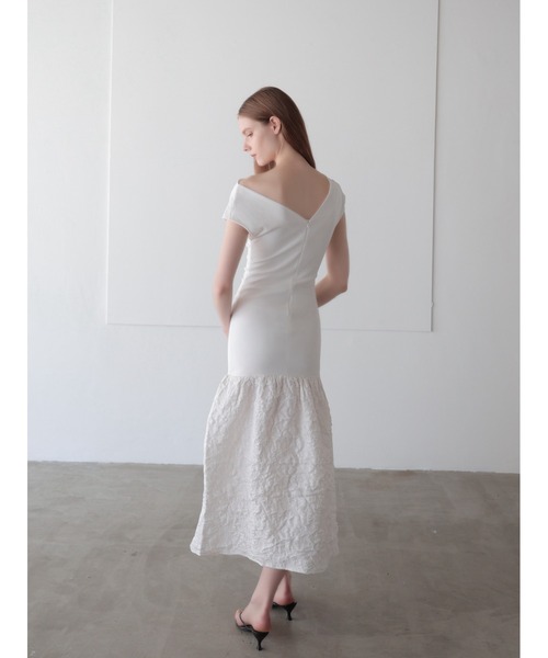 ワンピース off shoulder jacquard maxi dress