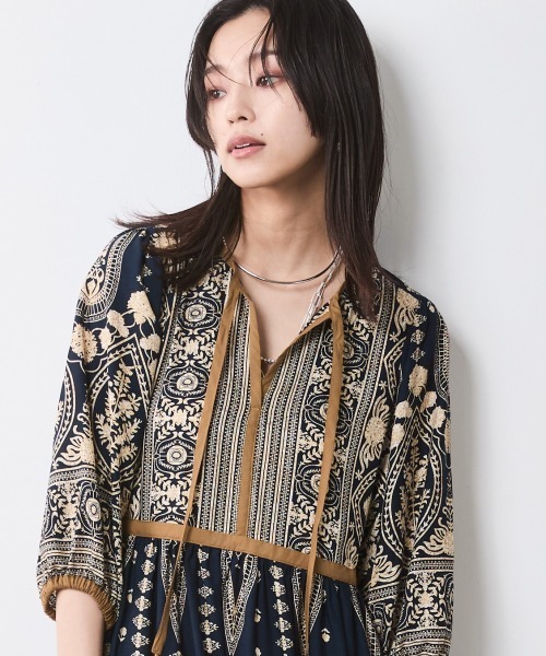 「CHIC STYLE」 長袖ワンピース LL グリーン レディース_画像2